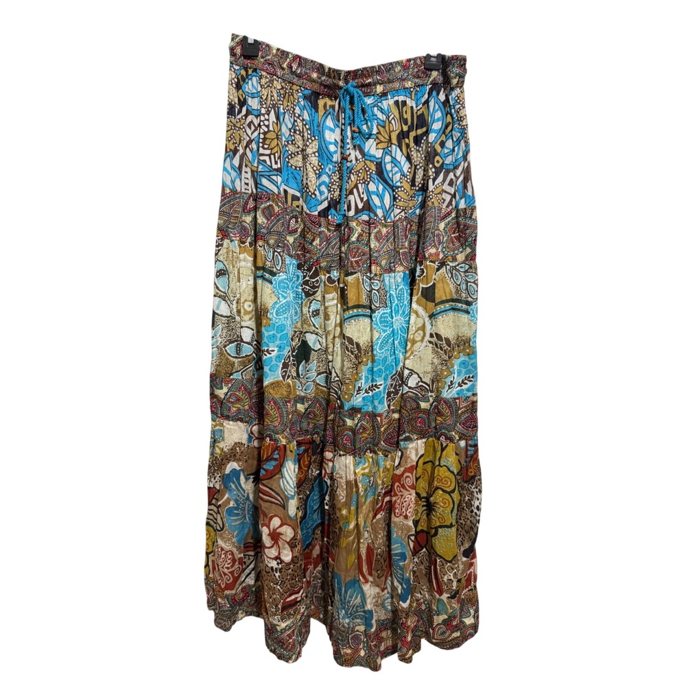 Rouge Maxi Skirt Womens Large Patchwork Cotton‎ Tiered Boho Floral Paisley Print